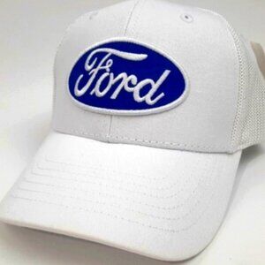Ford Vintage Trucker Mesh Snapback Hat Cap Mid Profile Old School Patch White